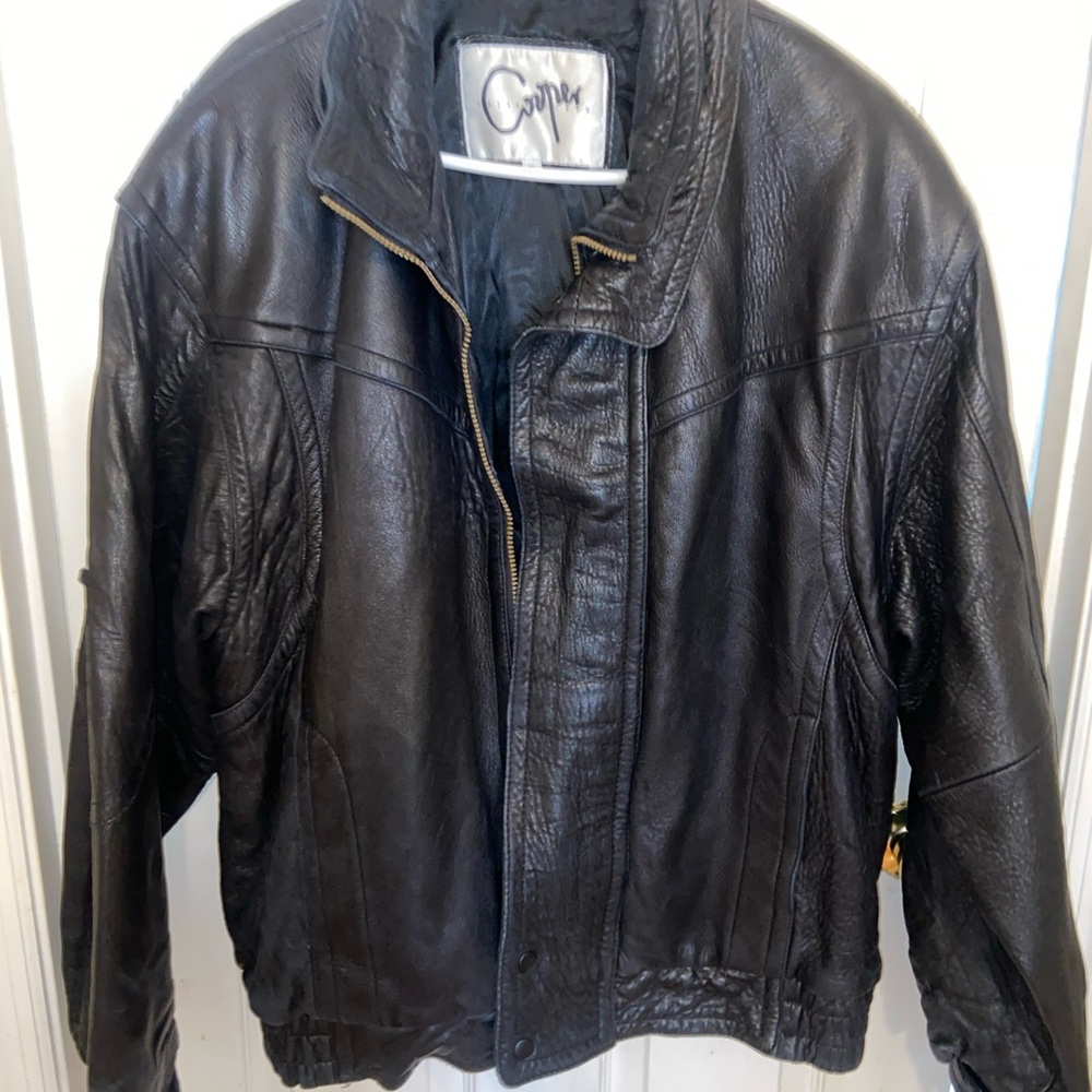 Men’s Black Leather Bomber Jacket